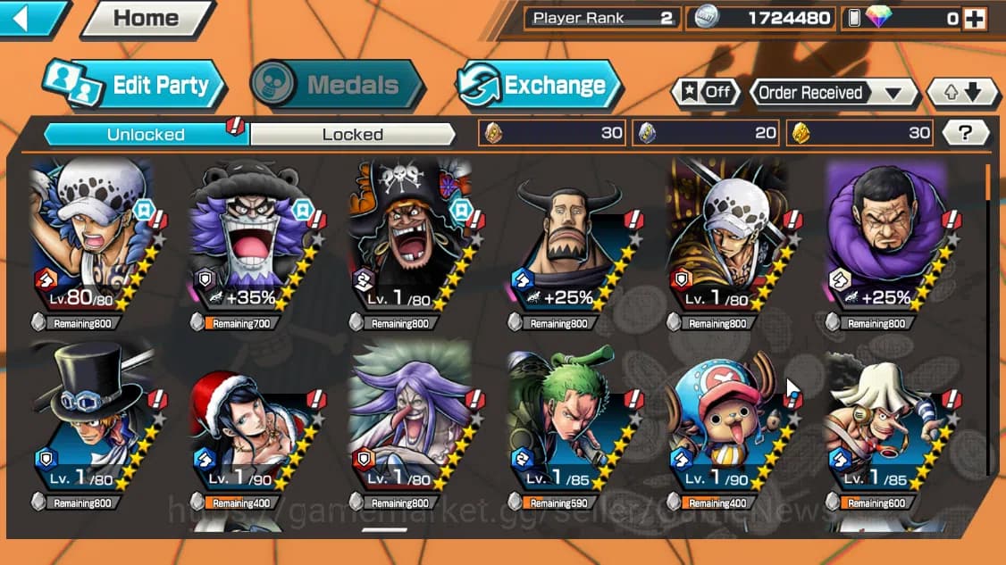 One Piece Bounty Rush Accounts Global|3EX|Winner Island Travalgar Law,T4Emperor T image 4