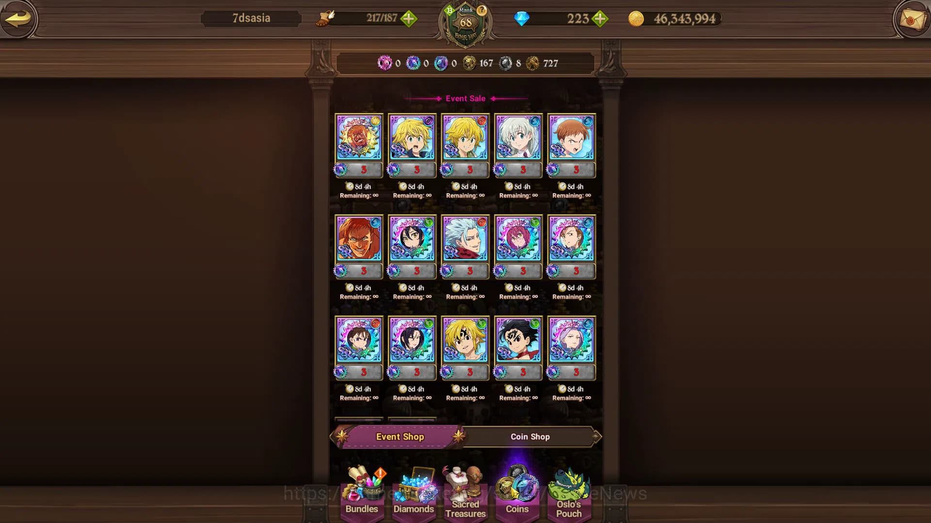 The Seven Deadly Sins: Grand Cross Accounts Asia|2,3M CC|223 DM|1 LR+8 UR|Elizabeth,Salos,Sabu image 12