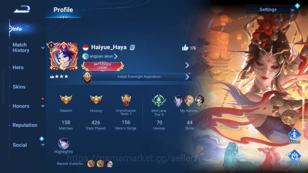 Honor of Kings Accounts Hero 70|Skin 44|Sanxingdui HuoYi|LNY26 DiaoChan|GM image 7