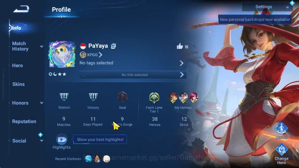 Honor of Kings Accounts Hero 38 Skin 12|Starter with Legend Skin Selectio image 2