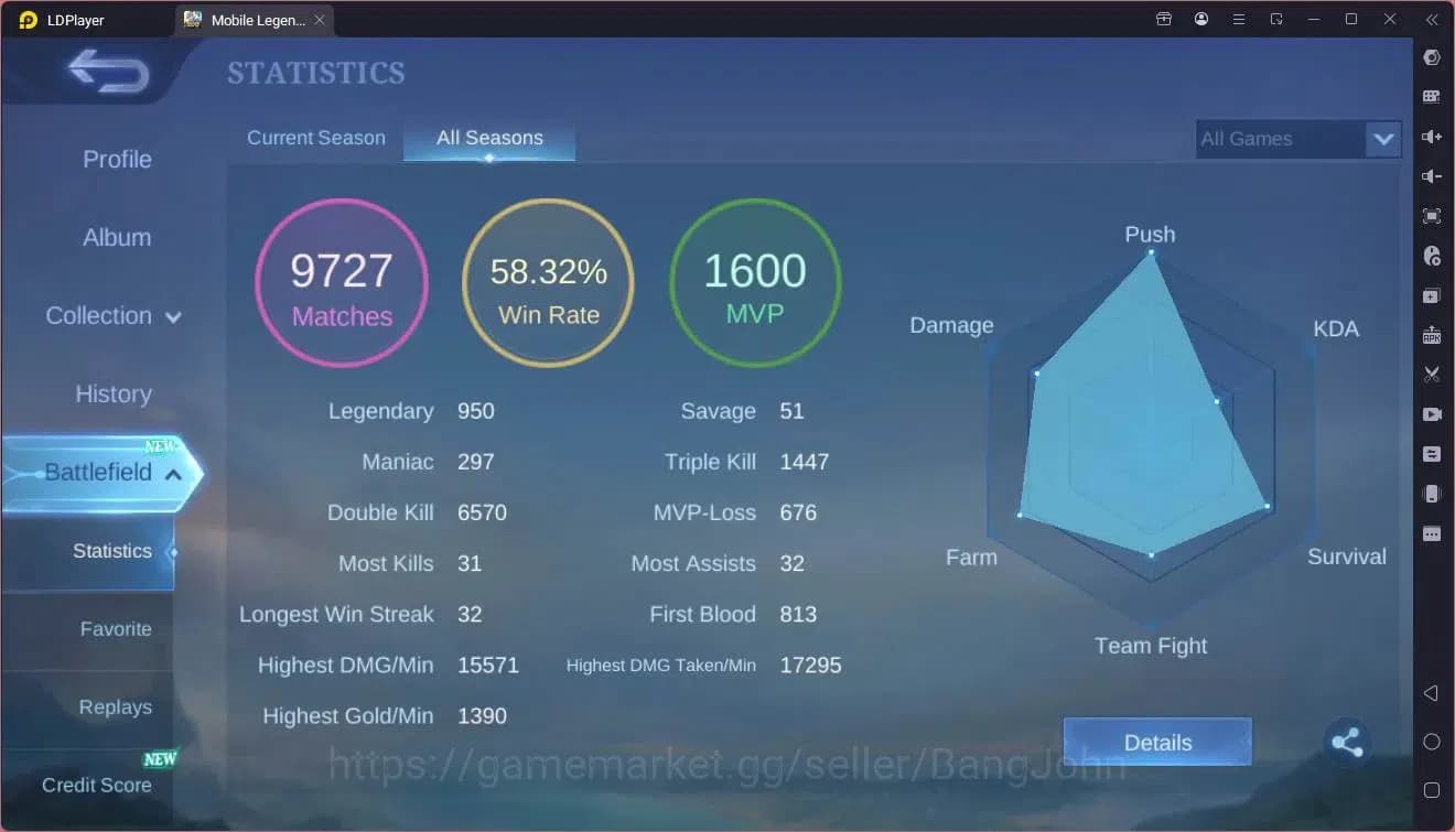 Mobile Legends: Bang Bang Accounts Global|Hero 132|Skin 505|Mega|Legend Franco+Freya+ image 3