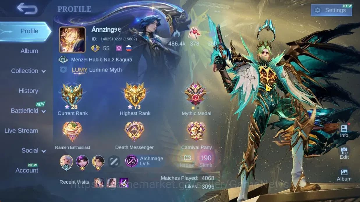 Mobile Legends: Bang Bang Accounts Hero 103|Skin 190|High Glory 73|KOF Karina,PRIME G image 2