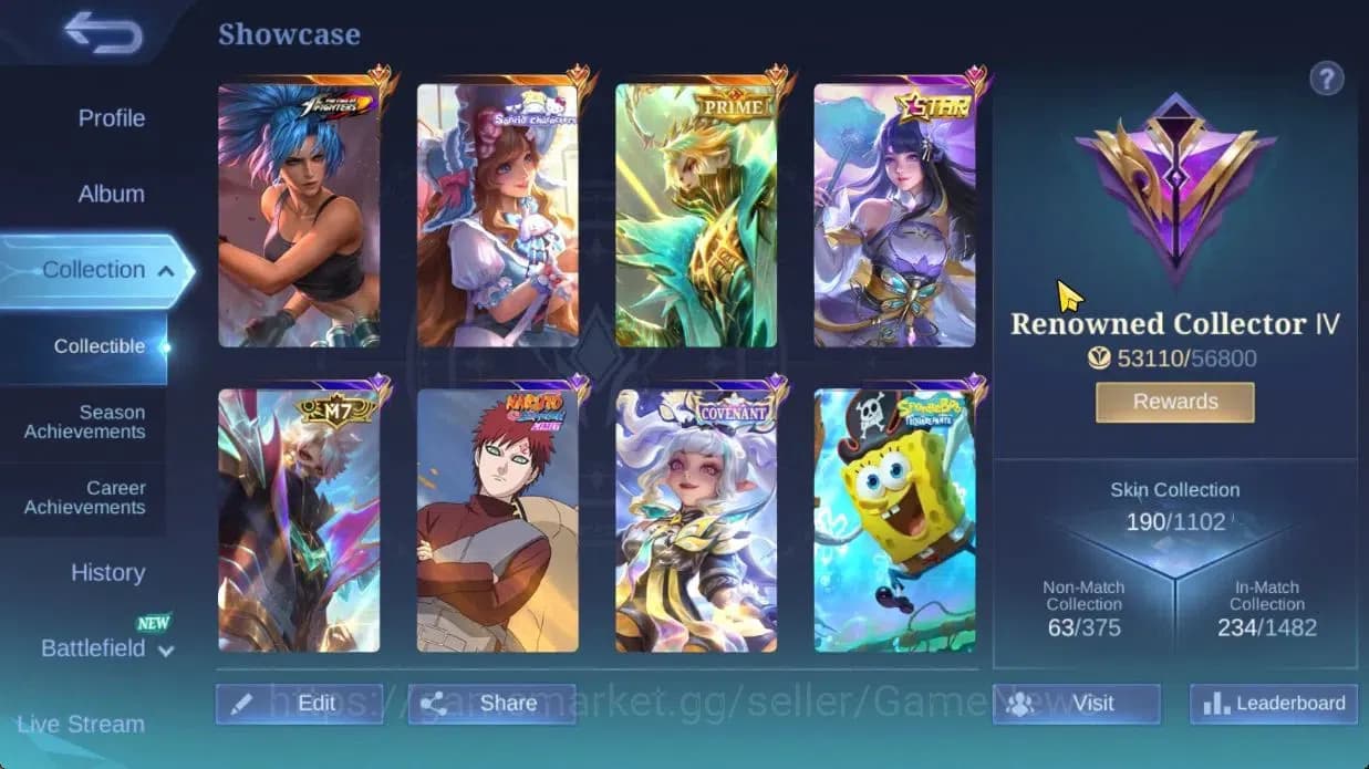 Mobile Legends: Bang Bang Accounts Hero 103|Skin 190|High Glory 73|KOF Karina,PRIME G image 3