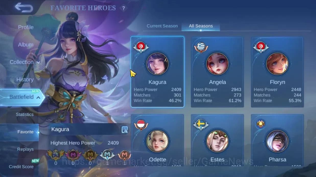 Mobile Legends: Bang Bang Accounts Hero 103|Skin 190|High Glory 73|KOF Karina,PRIME G image 5