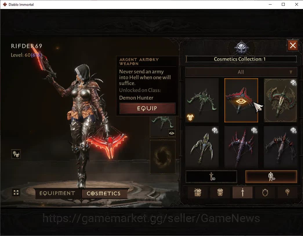 Diablo Immortal Accounts SA - Malah|CS ON|Lv60(616)|Demon Hunter|CR 36k|Res image 10