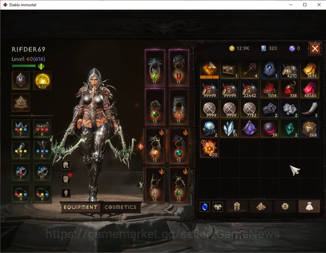 Diablo Immortal Accounts SA - Malah|CS ON|Lv60(616)|Demon Hunter|CR 36k|Res image 8