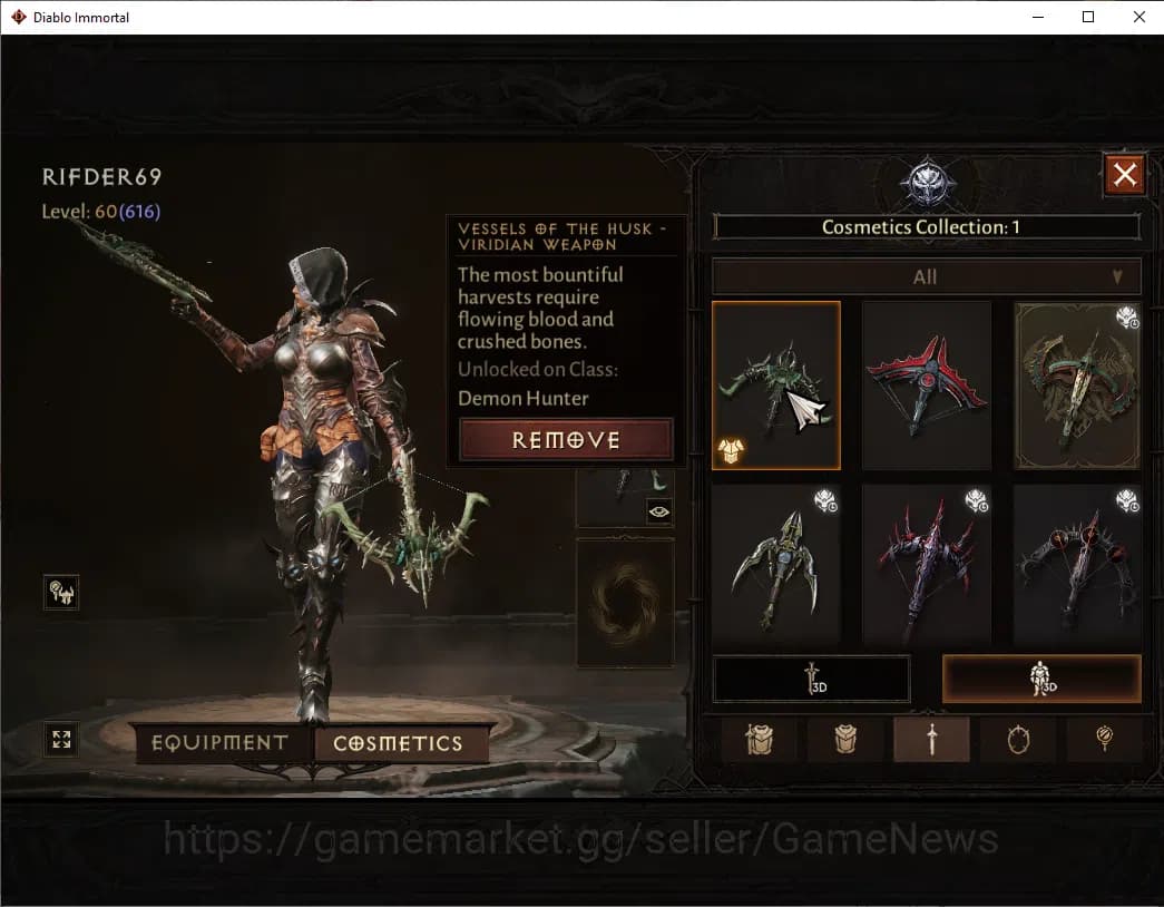 Diablo Immortal Accounts SA - Malah|CS ON|Lv60(616)|Demon Hunter|CR 36k|Res image 9