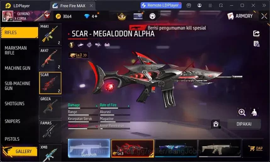 Free Fire Accounts Indonesia | Evo SCAR Megalodon Alpha Lv3 | Bundle image 2