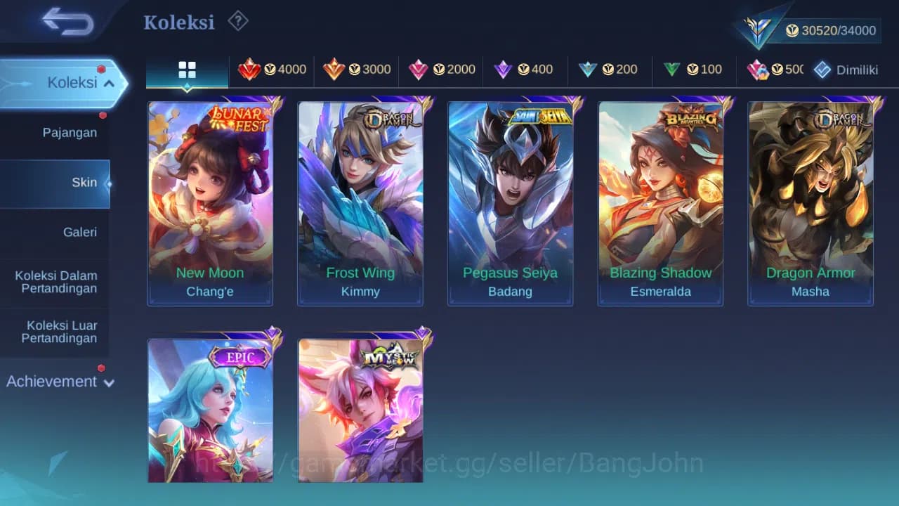 Mobile Legends: Bang Bang Accounts GLOBAL Hero 102 Skin 166 | CC Nata | Lunar Change image 11
