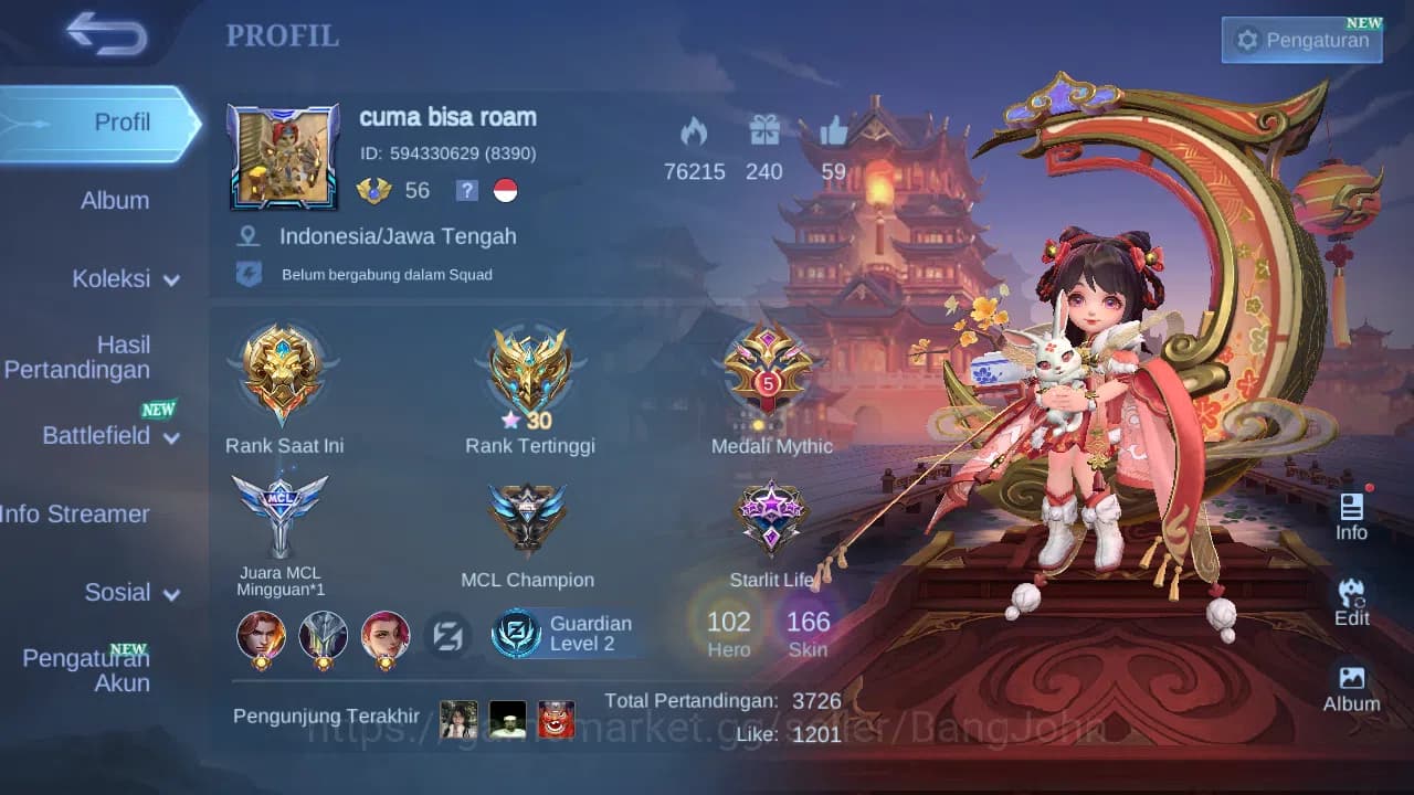 Mobile Legends: Bang Bang Accounts GLOBAL Hero 102 Skin 166 | CC Nata | Lunar Change image 14