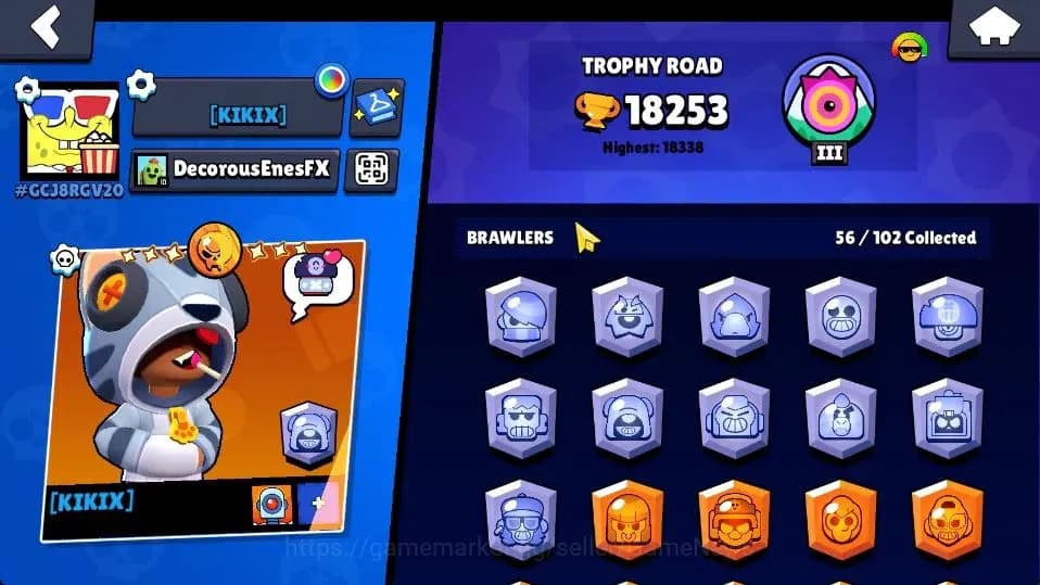 Brawl Stars Accounts 18253 Trophy|56 Brawlers 4 Max Lvl |89 Skins|1 Myt image 18