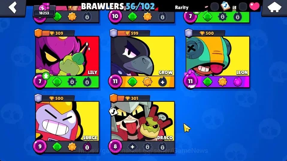 Brawl Stars Accounts 18253 Trophy|56 Brawlers 4 Max Lvl |89 Skins|1 Myt image 6
