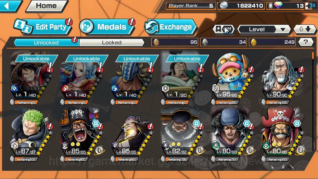 One Piece Bounty Rush Accounts Global|4 EX| T5E St.Jaygarcia Saturn,T4E Marshall image 5