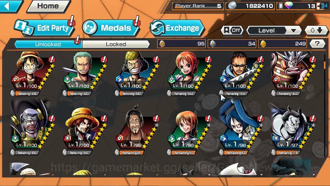 One Piece Bounty Rush Accounts Global|4 EX| T5E St.Jaygarcia Saturn,T4E Marshall image 6