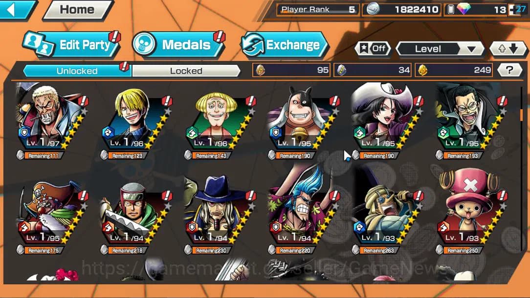 One Piece Bounty Rush Accounts Global|4 EX| T5E St.Jaygarcia Saturn,T4E Marshall image 7