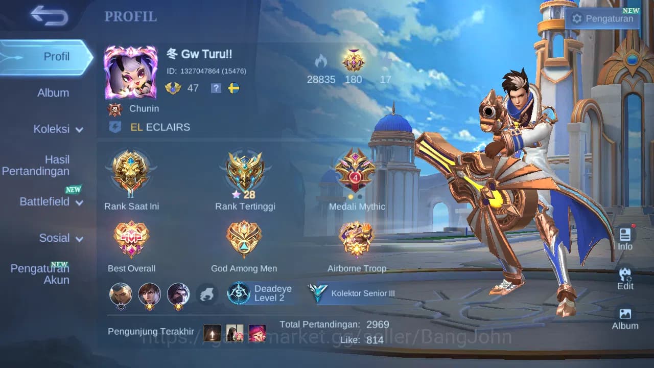 Mobile Legends: Bang Bang Accounts GLOBAL Hero 83 Skin 91 | Lightborn Granger | Dtame image 2
