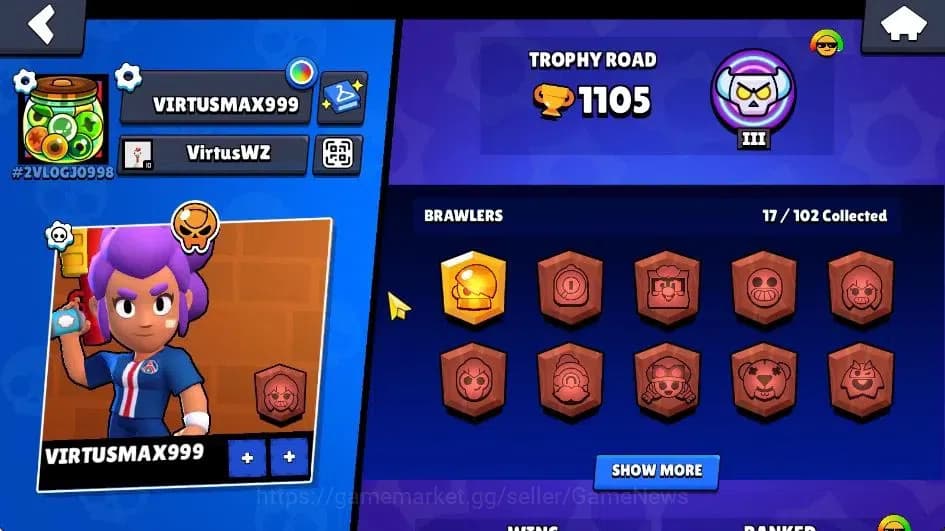 Brawl Stars Accounts 1105 Trophy|17 Brawlers 1 Max Lvl (Edgar)|2 Legend image 2