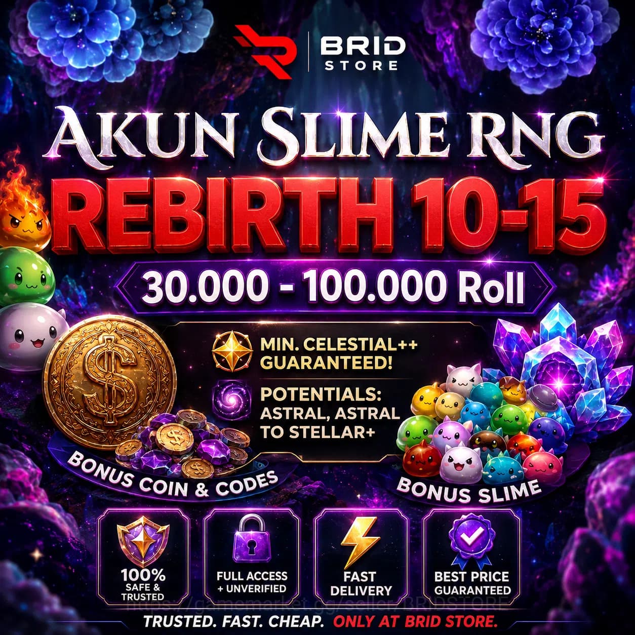 Roblox Accounts Slime RNG | Rebirth 10-15 | 30k-100k Roll | Min. C image 1
