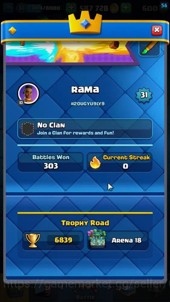 Clash Royale Accounts Lv 31|Trophy 6839|KTL 11|Limited Skin|Card 117|1 H image 3
