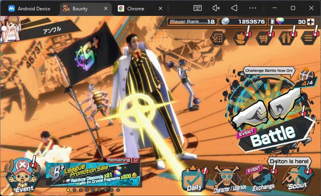 One Piece Bounty Rush Accounts GLOBAL|PR 18|4 EX|T5E Nusjuro,Borsalino,T4E Luffy, image 1