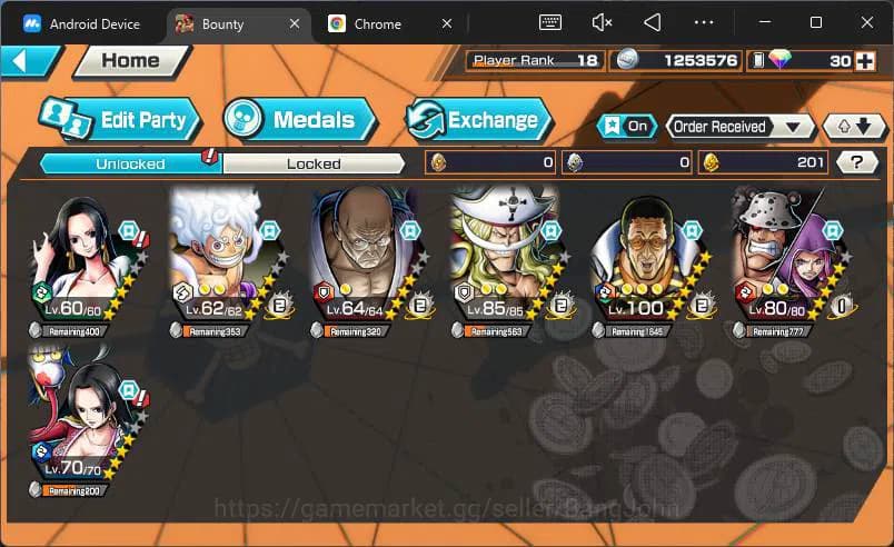 One Piece Bounty Rush Accounts GLOBAL|PR 18|4 EX|T5E Nusjuro,Borsalino,T4E Luffy, image 10