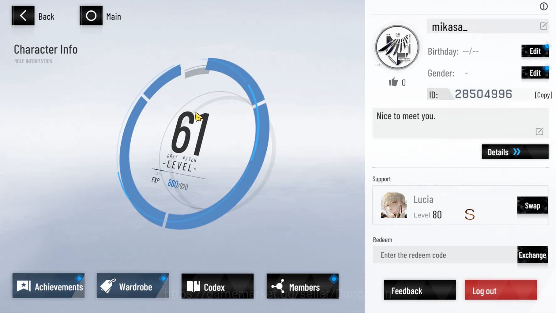 Punishing: Gray Raven Accounts ASIA PACIFIC | LEVEL 61 | Lucia Tsubaki+Sign | CEK image 1