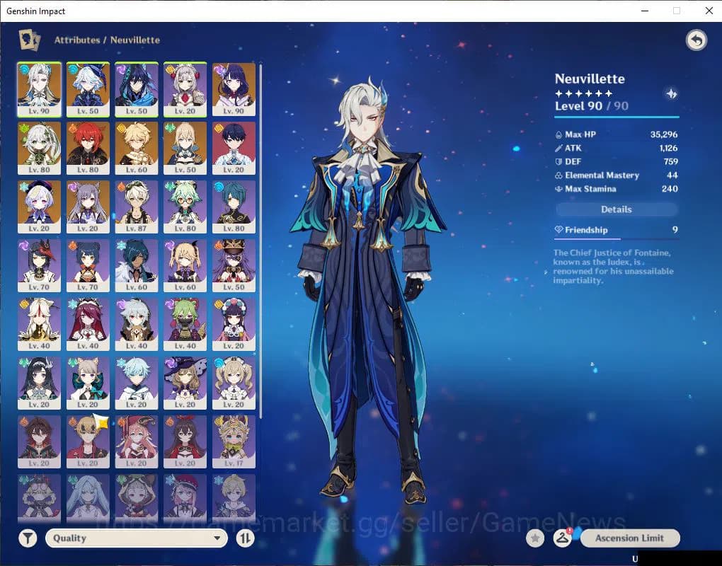 Genshin Impact Accounts ASIA |AR 55|4 Limit+38(*4Character)|Neuvillete,Fur image 3
