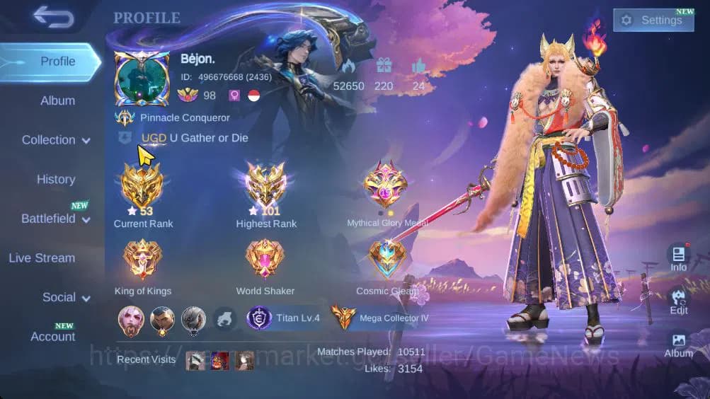 Mobile Legends: Bang Bang Accounts Hero 132|Skin 455|Legend Gusion|Lance Kishin,Thamu image 1