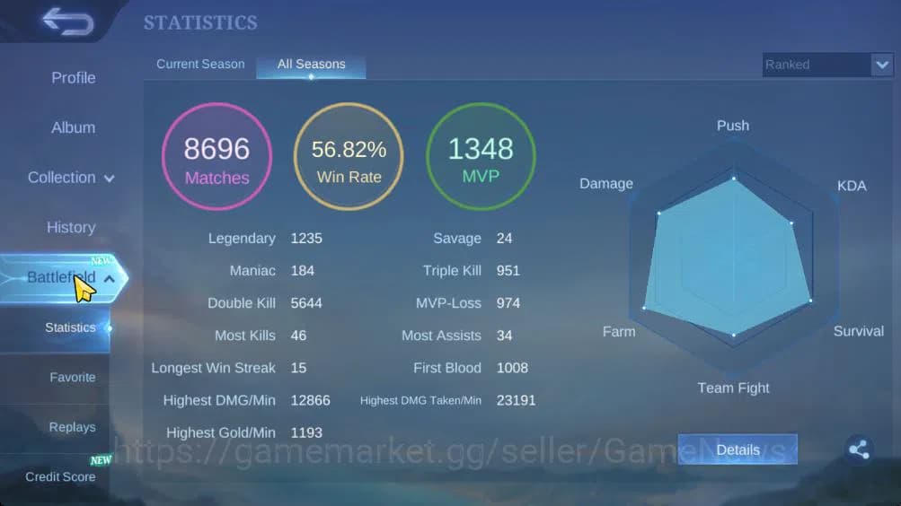 Mobile Legends: Bang Bang Accounts Hero 132|Skin 455|Legend Gusion|Lance Kishin,Thamu image 3