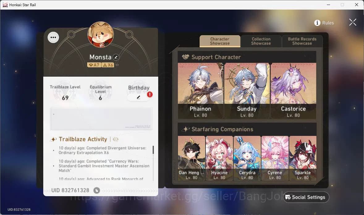 Honkai Star Rail Accounts ASIA|TL69|13limit|Premteam(PhainonE2+sign,castoric image 2