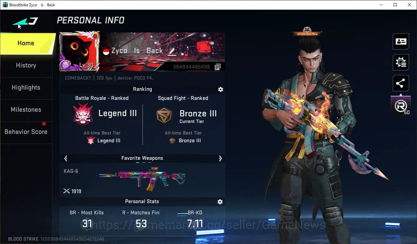 Blood Strike Accounts ASIA|ETERNAL AK47+Mele Butterfly Knife+Colab 7DS(A image 2