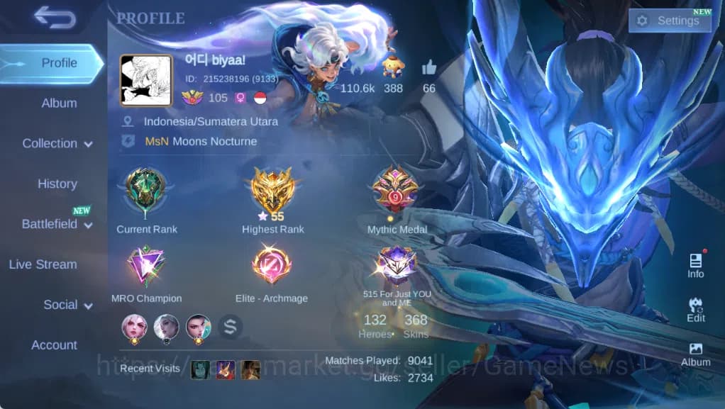 Mobile Legends: Bang Bang Accounts Hero 132|Skin 368|High Glory 55|Kishin Angela,Gran image 1