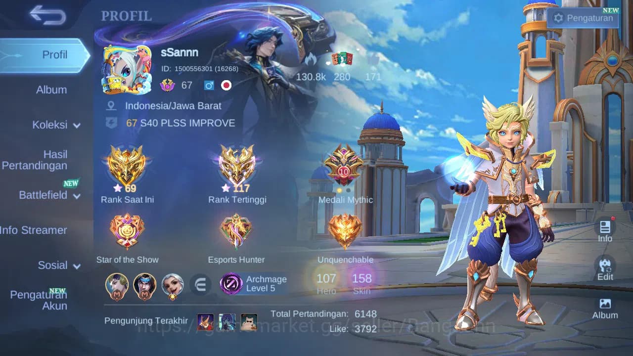 Mobile Legends: Bang Bang Accounts GLOBAL Hero 107 Skin 158 Lightborn Granger Harith image 15