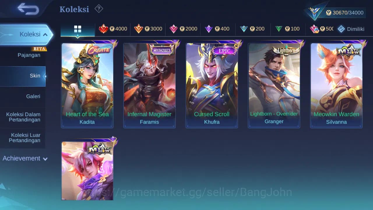 Mobile Legends: Bang Bang Accounts GLOBAL Hero 107 Skin 158 Lightborn Granger Harith image 4