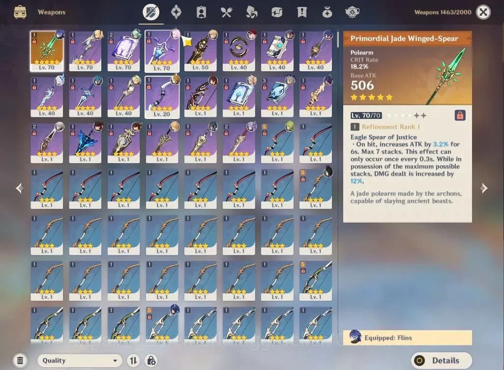 Genshin Impact Accounts ASIA|AR 50|1 Limited+1(*5Weapon)|Flins,Varka,Skrik image 4
