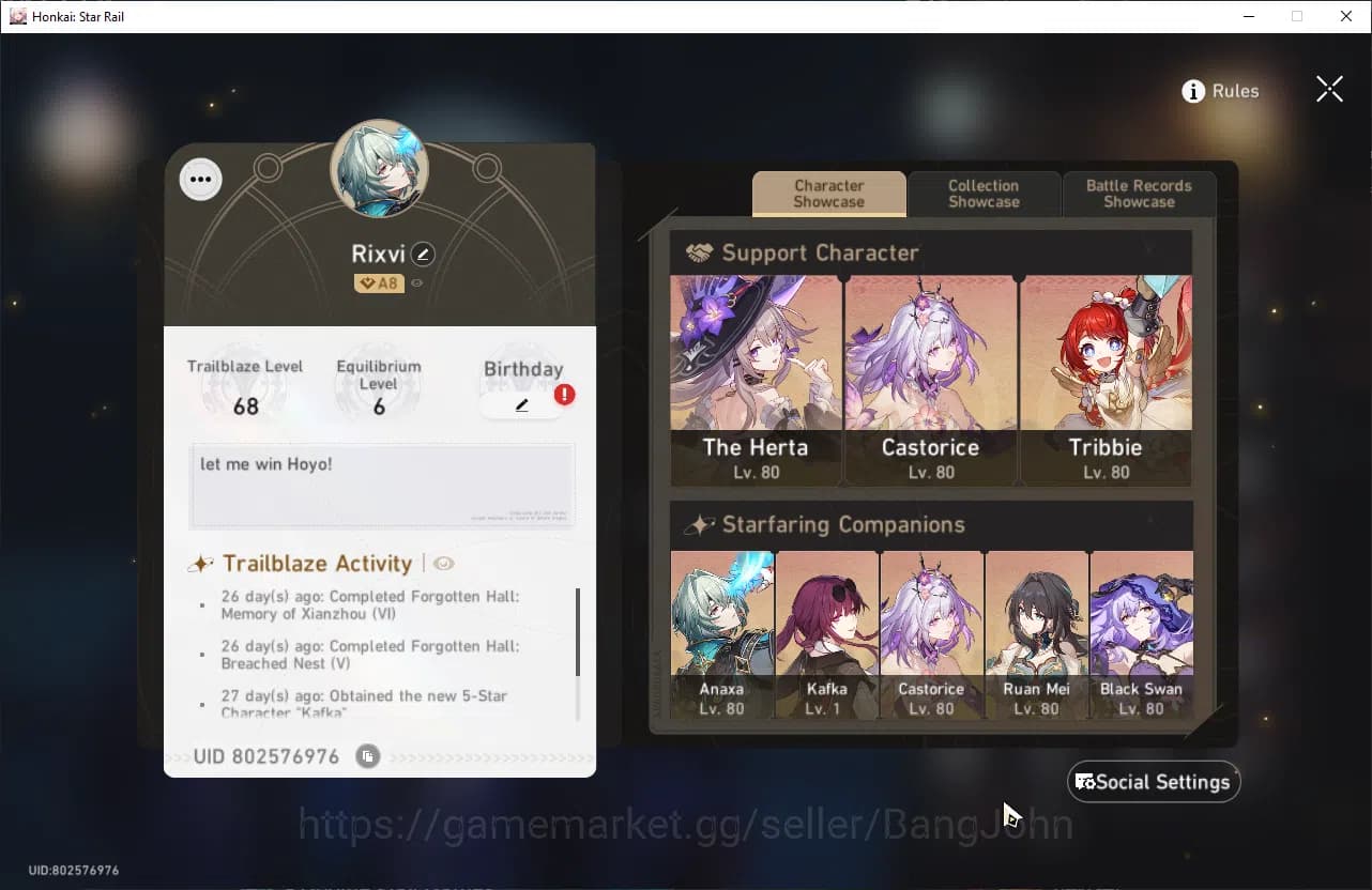Honkai Star Rail Accounts ASIA|TL 68||10 limit|Castorice+sign,Tribbie+sign,T image 2