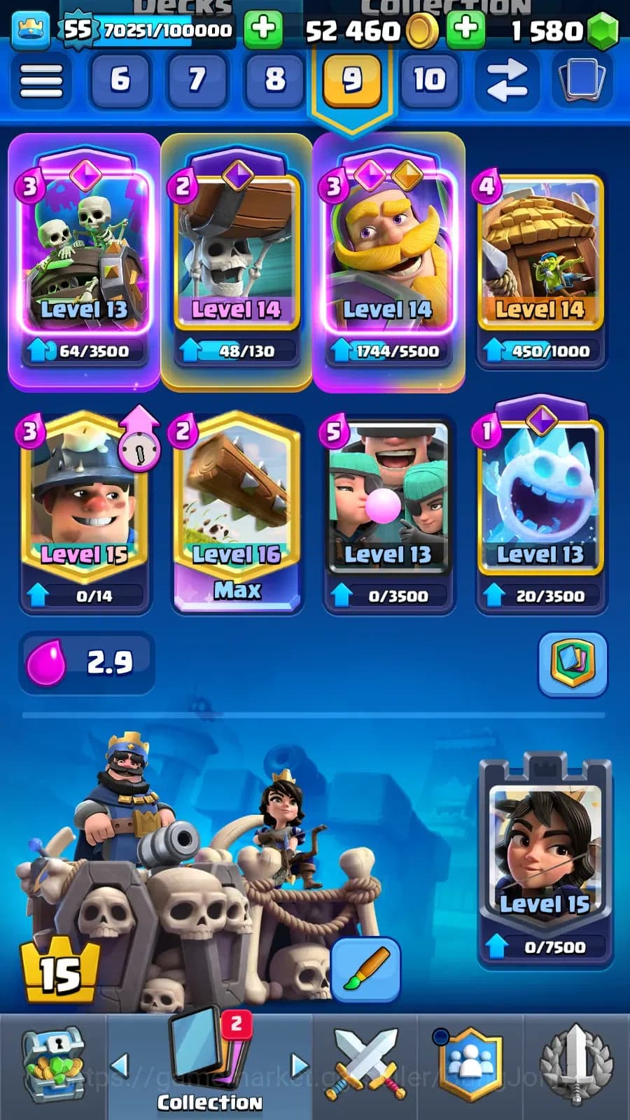 Clash Royale Accounts Lv 55|Trophy 9500|KTL 15|Limited Skin|Max 1-Card 1 image 5