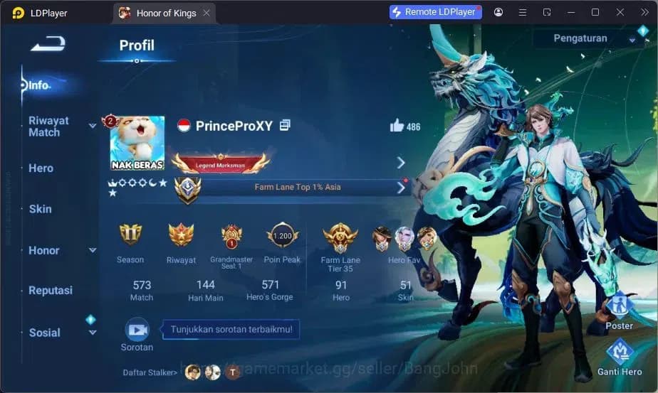 Honor of Kings Accounts GLOBAL|91HR|51SK|LNY2024 DaQiao|Legend LadySun|LSM image 2