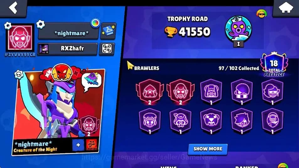 Brawl Stars Accounts 41k Trophy|14K Bling |97 Brawler 22 Max Lv|1 UL Ka image 2