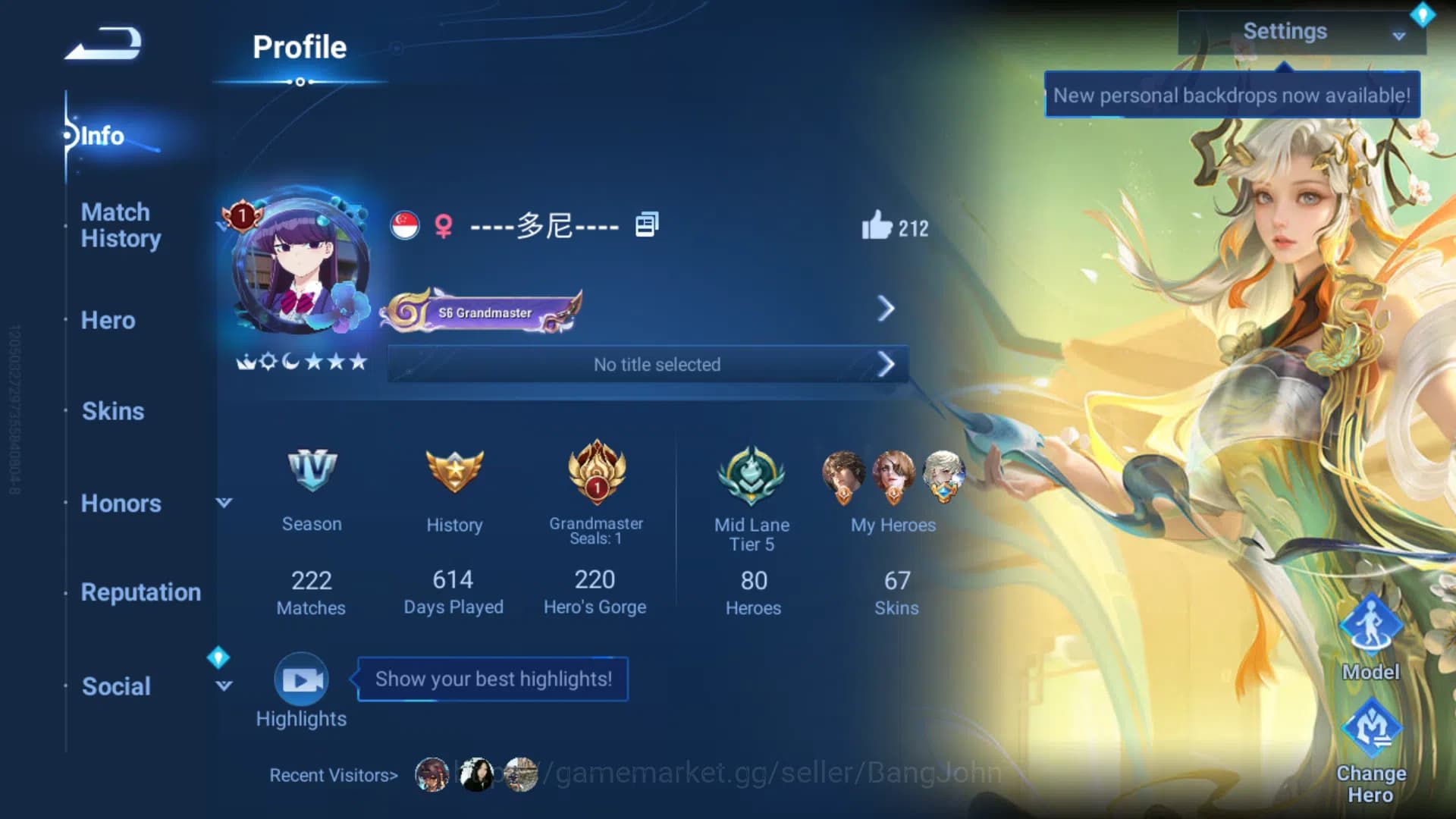 Honor of Kings Accounts GLOBAL|Hero 80|Skin 67|2 Legend|LNY2024 Da Qiao|Ch image 1