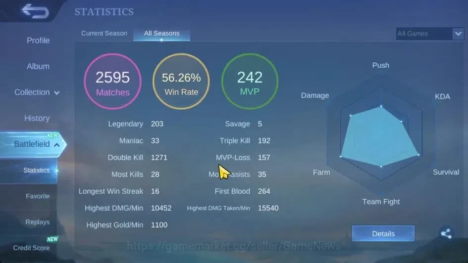 Mobile Legends: Bang Bang Accounts Hero 78|Skin 112|MAX Emblem|KOF Leona Karina, CC N image 4