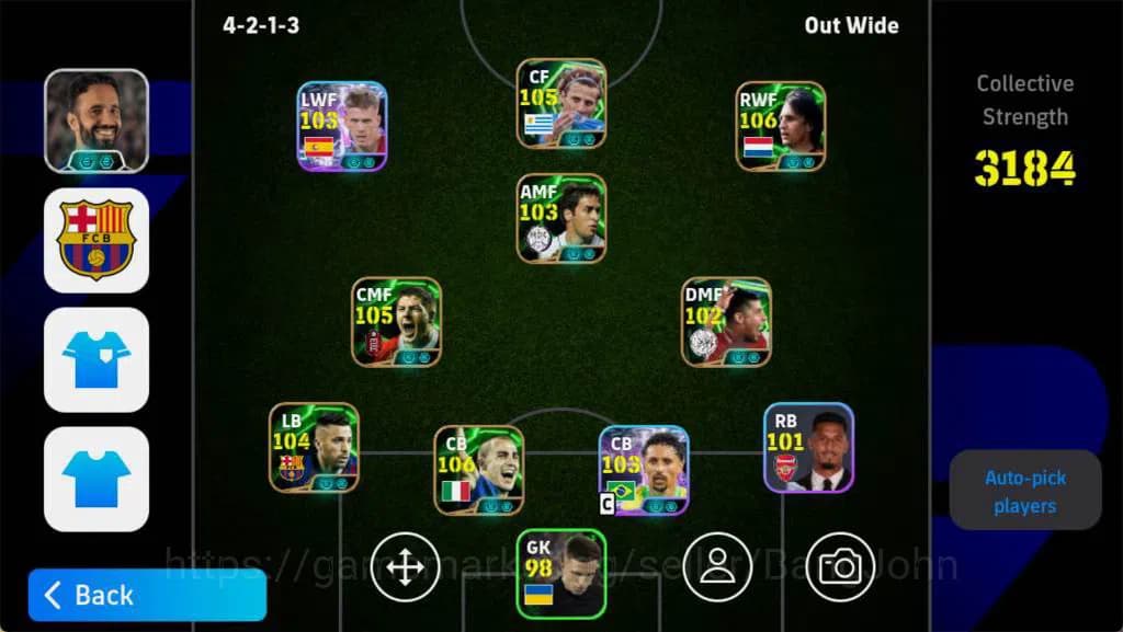 eFootball Accounts Android,Pwr 3184,cruyff epc,D forlan epc,S gerrard image 1