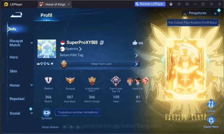 Honor of Kings Accounts GLOBAL|109HR|81SK|LOM Augran,Guiguzi|KIC Luna|Lege image 1