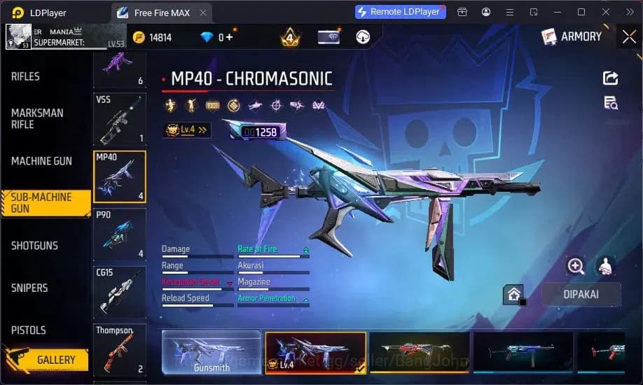 Free Fire Accounts Indonesia | MP40 Chromasonic Lvl 4, SCAR Megalodon image 4