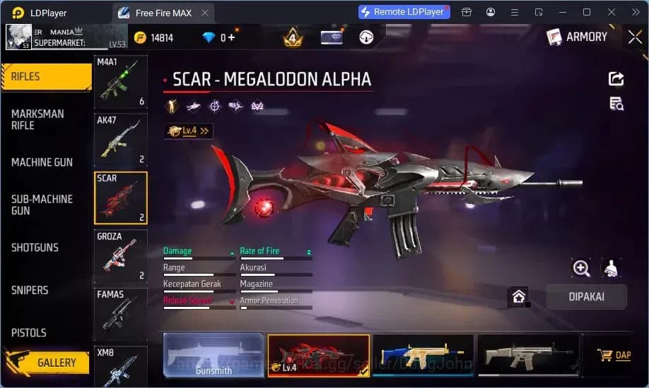 Free Fire Accounts Indonesia | MP40 Chromasonic Lvl 4, SCAR Megalodon image 5