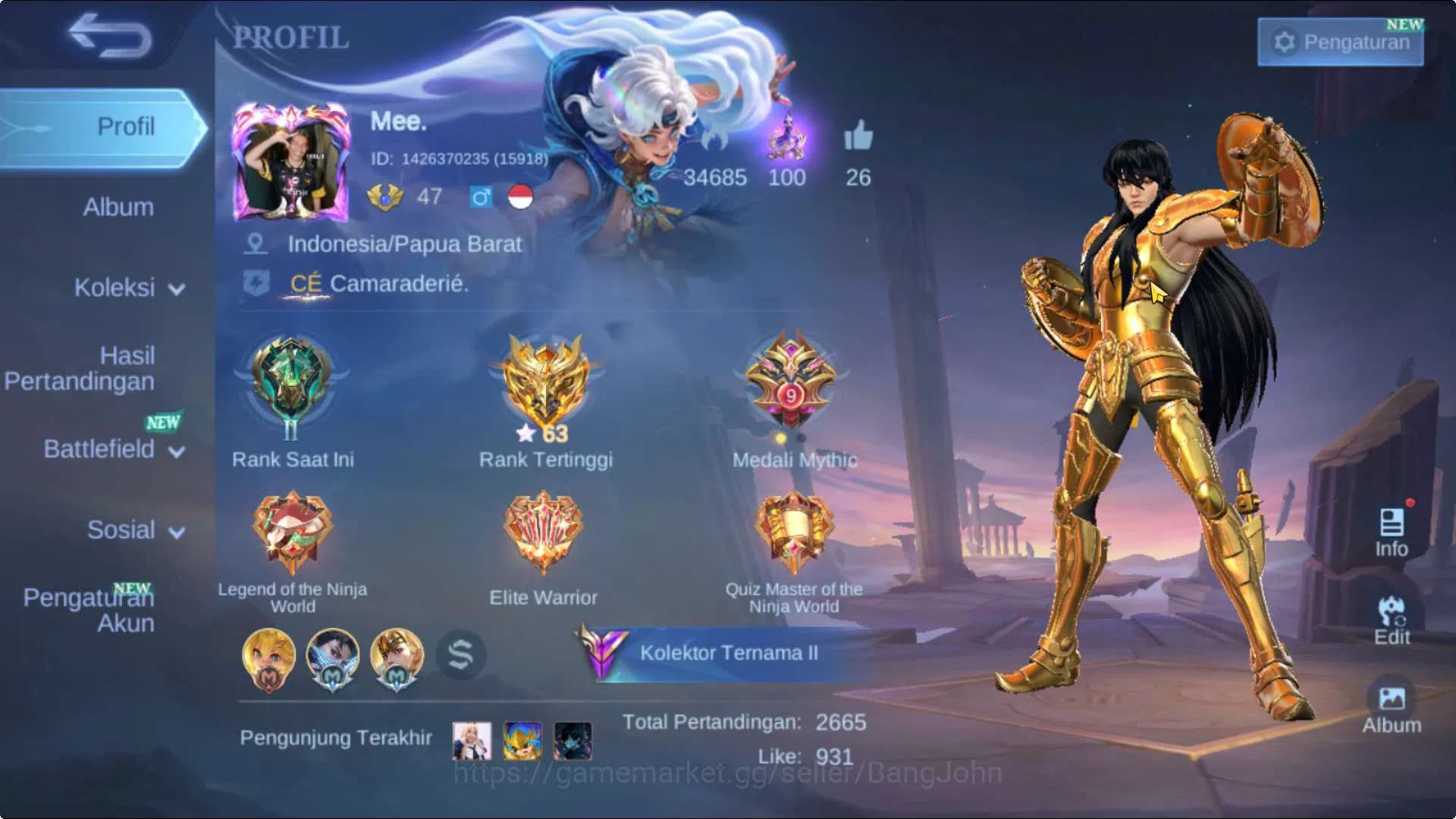 Mobile Legends: Bang Bang Accounts Hero 102 Skin 240 | SaintSaiya Gold Chou, Luckybox image 1