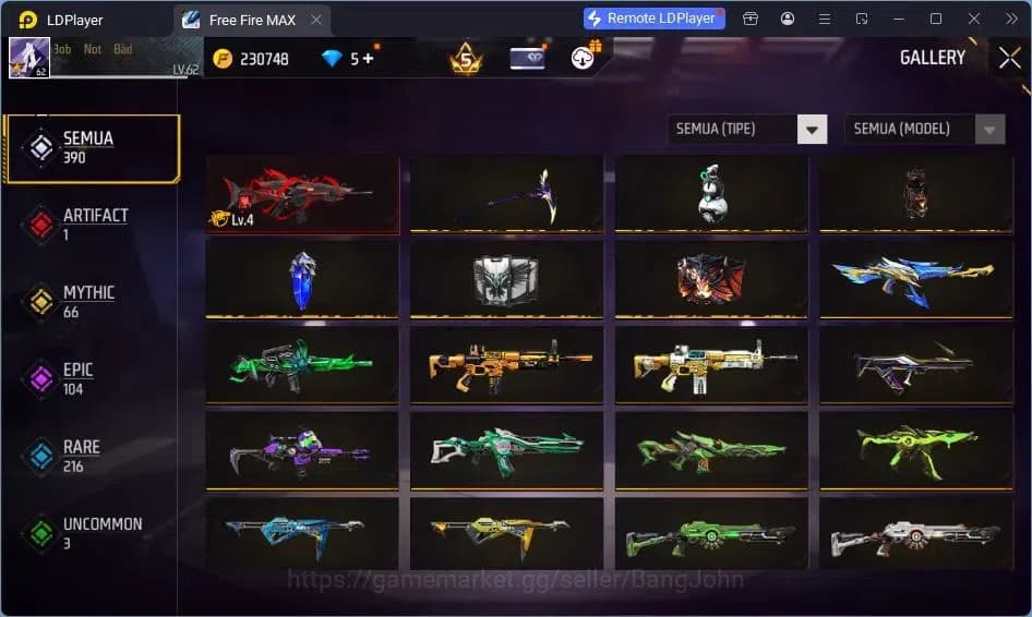 Free Fire Accounts Indonesia | Vault 375 | EVO-SCAR MEGALODON| SG Tro image 3