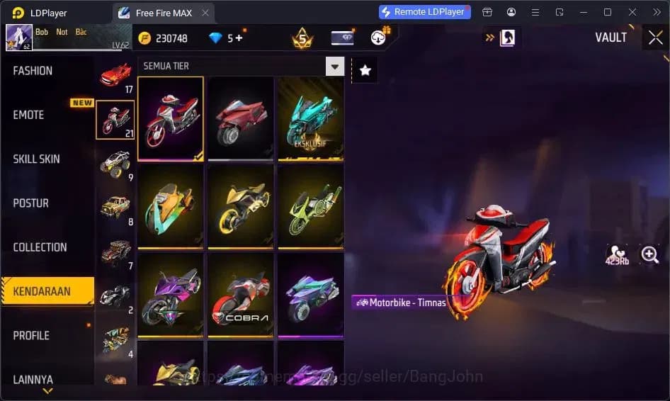 Free Fire Accounts Indonesia | Vault 375 | EVO-SCAR MEGALODON| SG Tro image 9