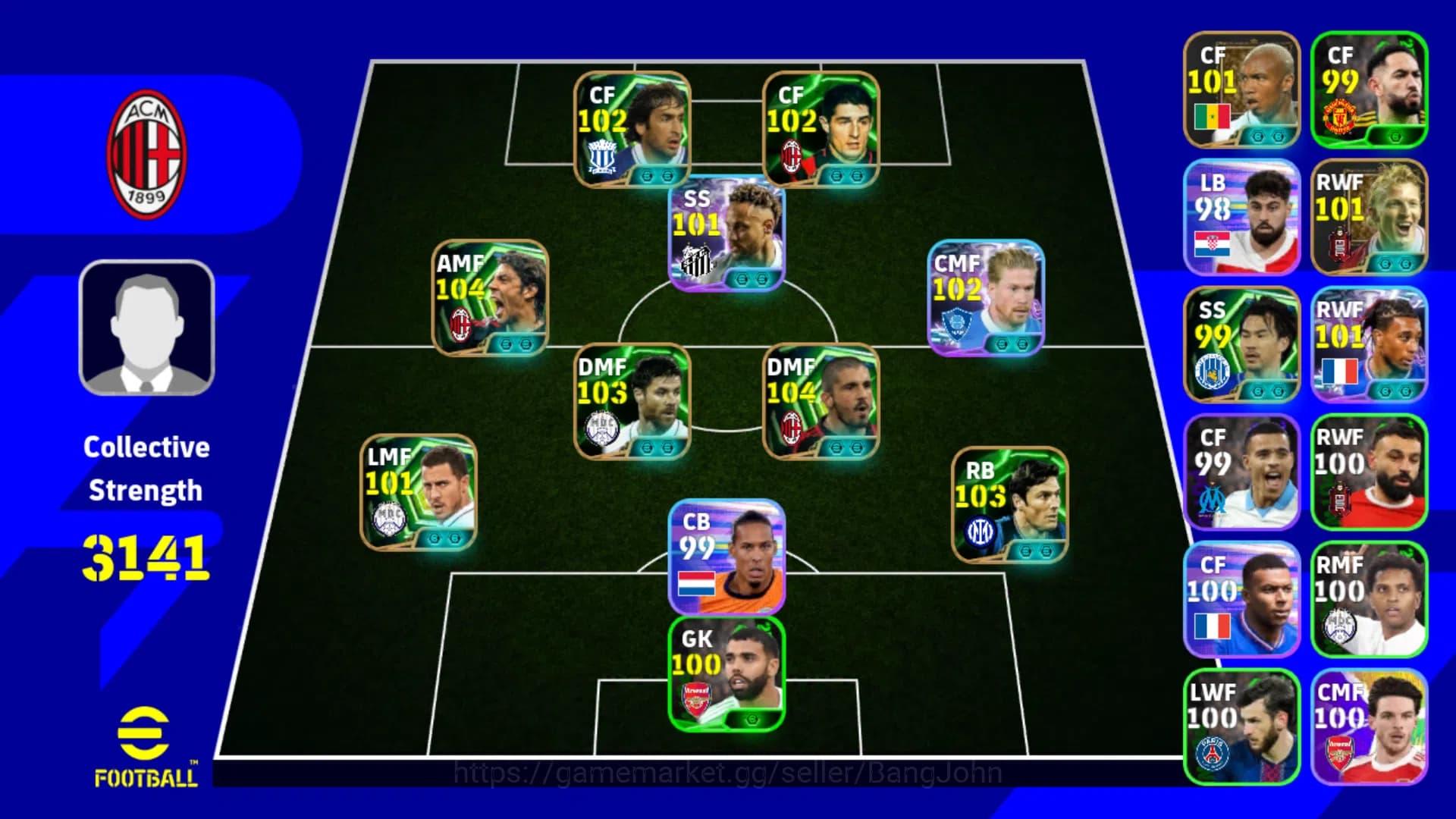 eFootball Accounts Power 3141 | Rui Costa Epic DB | Gennaro Gattuso E image 1