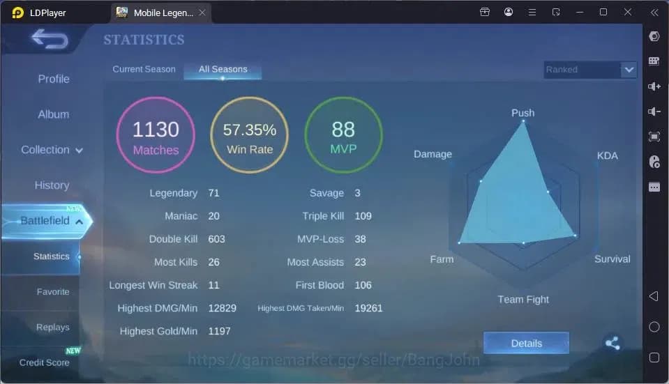 Mobile Legends: Bang Bang Accounts GLOBAL Hero 85 Skin 143 |Covenant Lesly|Dtamer[Val image 12